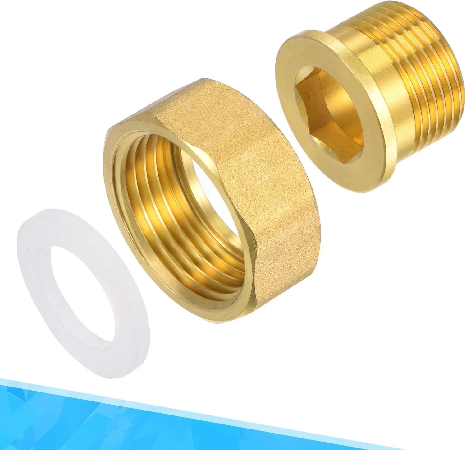 اتصال لوله برنجی سورسیینگ مپ، کوپلینگ کنتور آب، رزوه مادگی G1 به نری G3/4، آداپتور اتصال شش گوش، طول 31 میلی متر