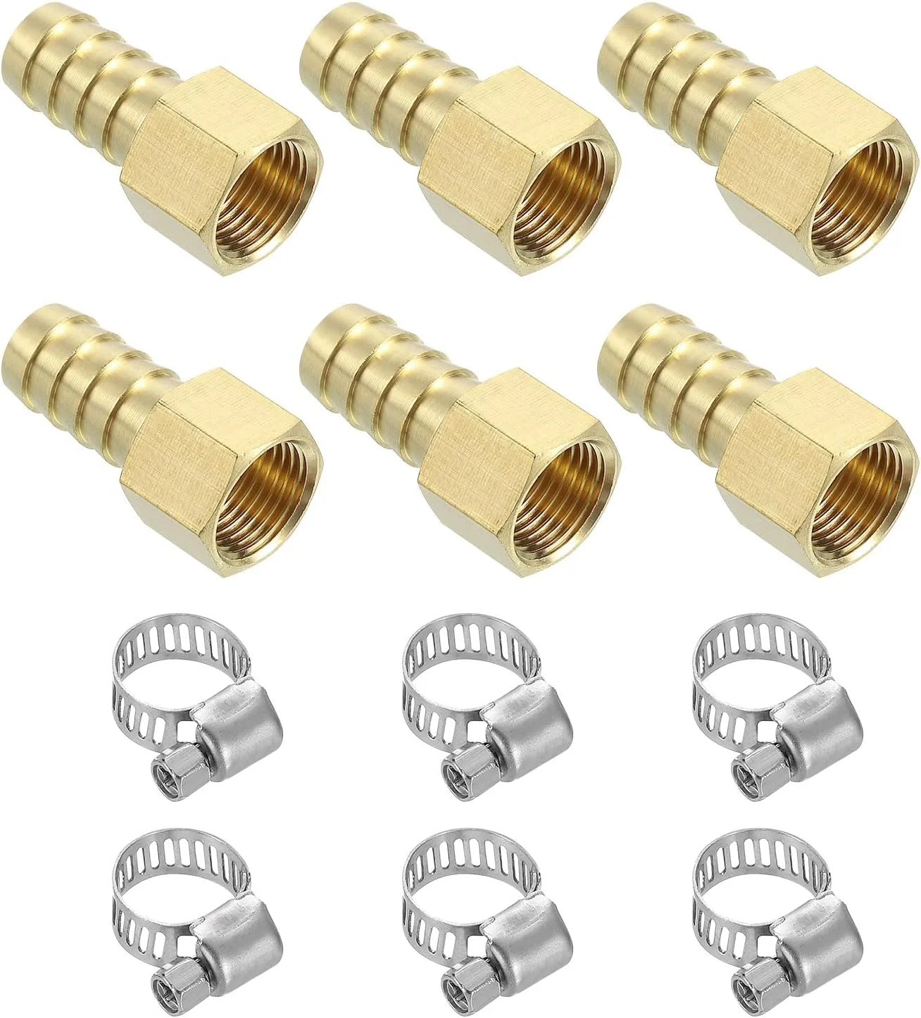 اتصالات شیلنگ برنجی 2 عددی، اتصالات خاردار برنجی 1/2 اینچ خاردار x 3/8 اینچ NPT مادگی با بست های شیلنگ برای آب، سوخت، هوا، دستگاه های مکانیکی، تجهیزات لوله کشی