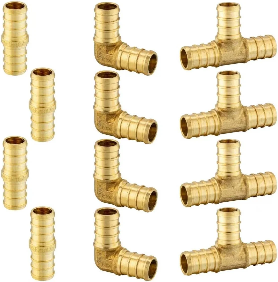 اتصالات پی وی ایکس EFIELD (بسته 12 عددی) شامل سه راهی، اتصال مستقیم و زانویی 90 درجه، اتصالات لوله پرسی برنجی بدون سرب - 12 قطعه (سایز 1/2 اینچ)