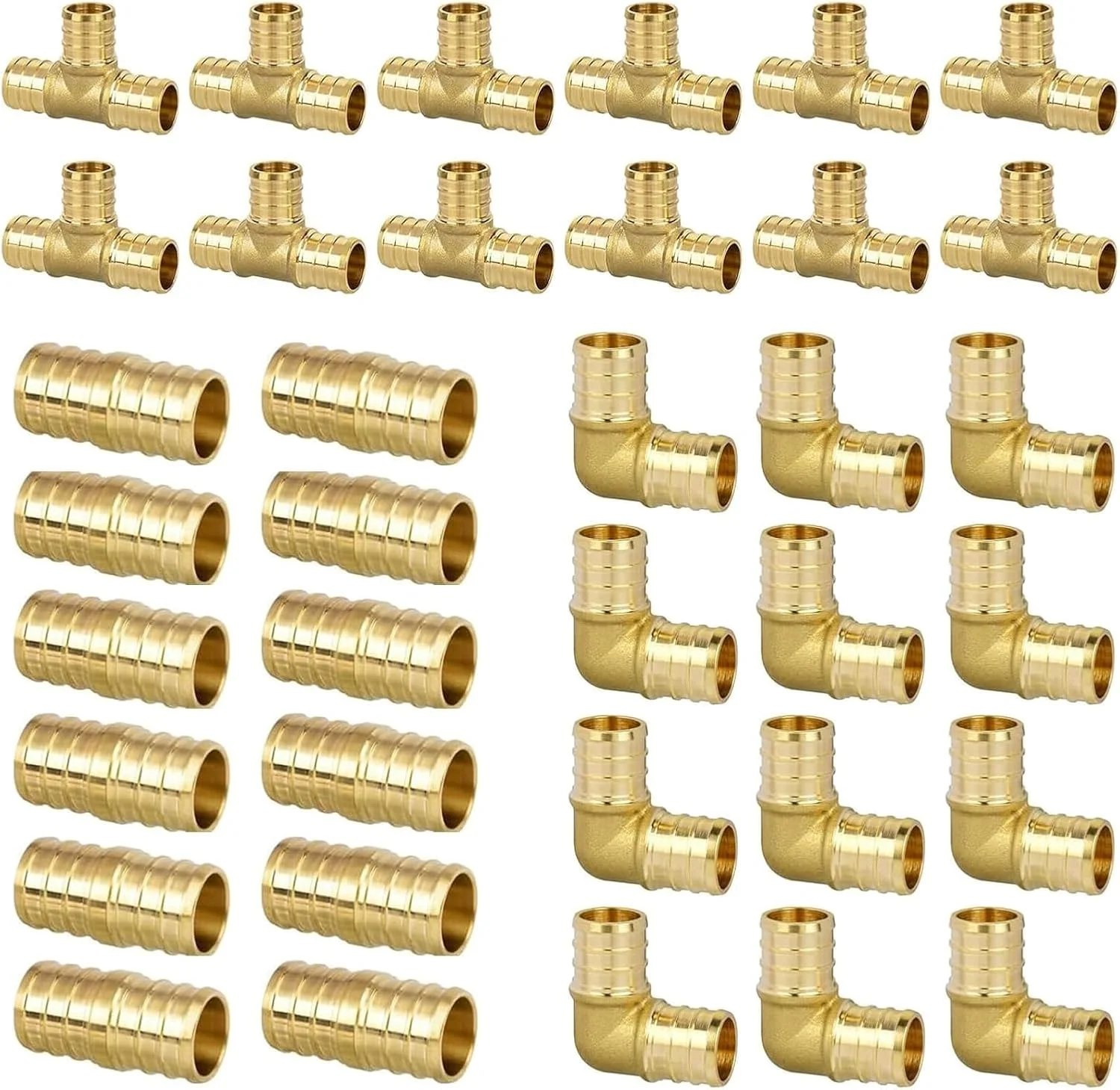 مجموعه اتصالات JUWO Pex شامل 36 عدد اتصالات 1/2 اینچ، 12 عدد زانو، سه راهی و اتصال، دارای گواهینامه NSF و UPC، اتصالات پرسی برنجی سنگین برای لوله های Pex