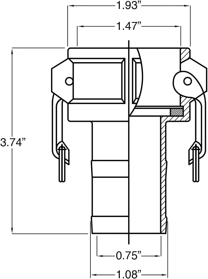 اتصال قفل کم Gloxco پلی، نوع C، مادگی قفل کم 1 اینچ x دنباله شلنگ 1 اینچ، هر عدد