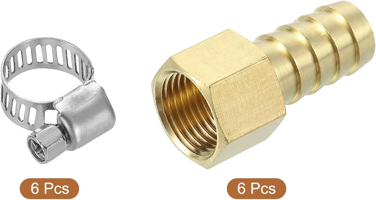 اتصالات شیلنگ برنجی 2 عددی، اتصالات خاردار برنجی 1/2 اینچ خاردار x 3/8 اینچ NPT مادگی با بست های شیلنگ برای آب، سوخت، هوا، دستگاه های مکانیکی، تجهیزات لوله کشی