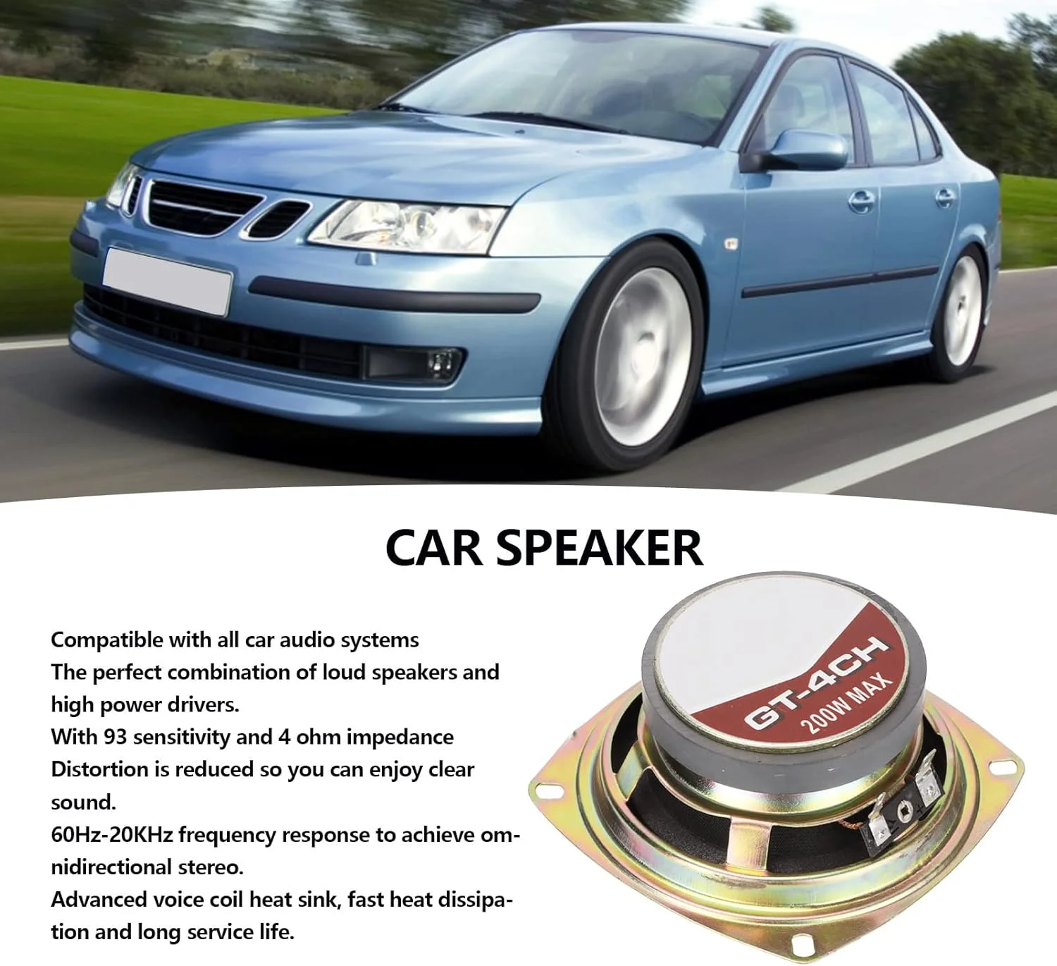 بلندگوی کواکسیال 4 اینچی خودرو Bewinner، بلندگوی استریوی خودرو 200 واتی با هیت سینک سیم پیچ صوتی، جایگزینی سریع برای سیستم صوتی خودرو