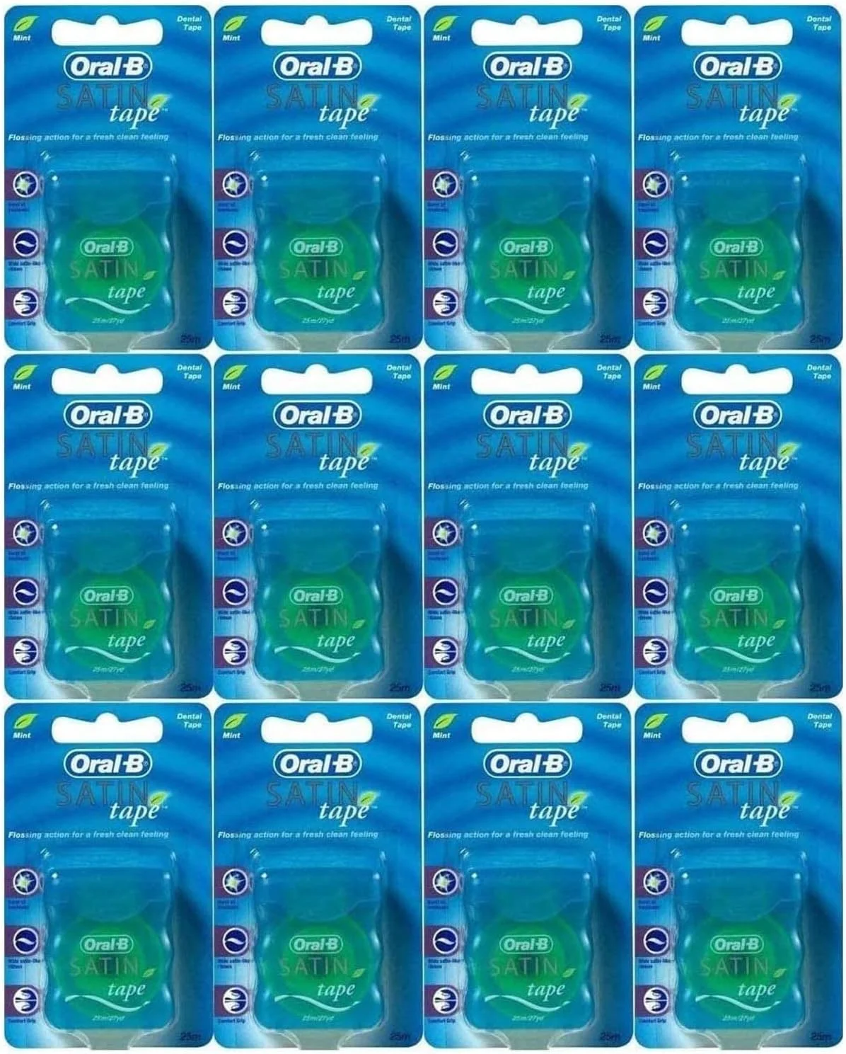 نخ دندان نواری ساتنی Oral-B، 25 متری (12 عدد) با طعم نعناع نخ دندان نواری ساتنی Oral-B، 25 متری (12 عدد) با طعم نعناع