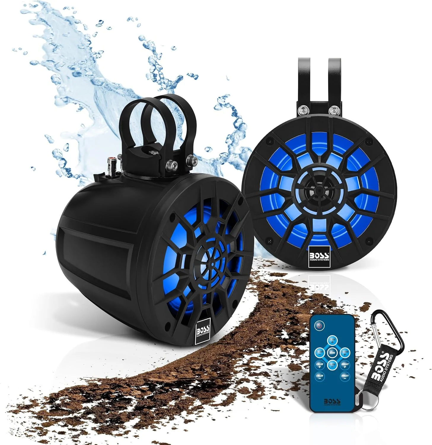 سیستم بلندگوی برج بیدارکننده دریایی BOSS Audio Systems MPWT50RGB ATV UTV - ضد آب با استاندارد IPX6، نورپردازی چند رنگی، 500 وات در هر جفت، بلندگوهای 5.25 اینچی، دامنه کامل، 2 طرفه