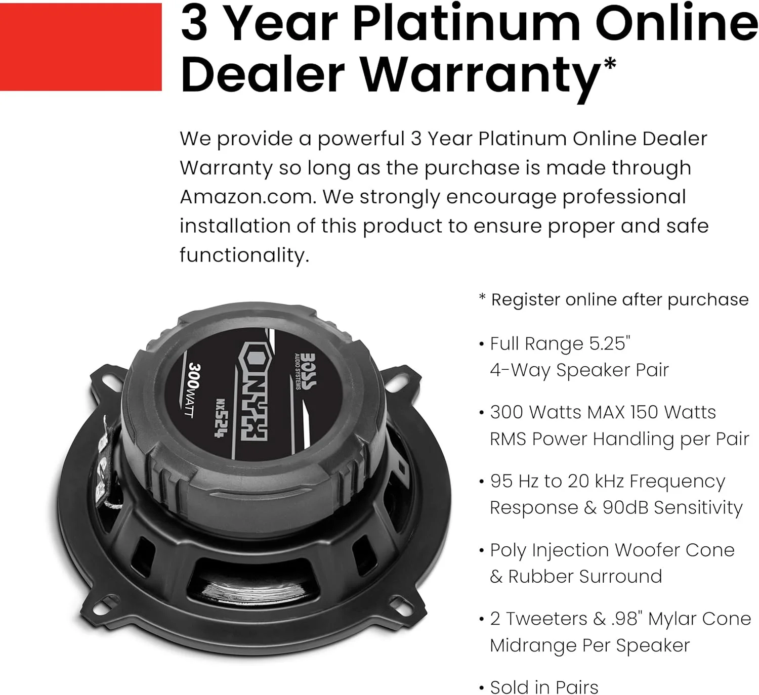 بلندگوهای خودرو BOSS Audio Systems NX524، 300 وات در هر جفت، 5.25 اینچ، فول رنج، 4 طرفه، فروش به صورت جفتی بلندگوهای خودرو BOSS Audio Systems NX524، 300 وات در هر جفت، 5.25 اینچ، فول رنج، 4 طرفه، فروش به صورت جفتی