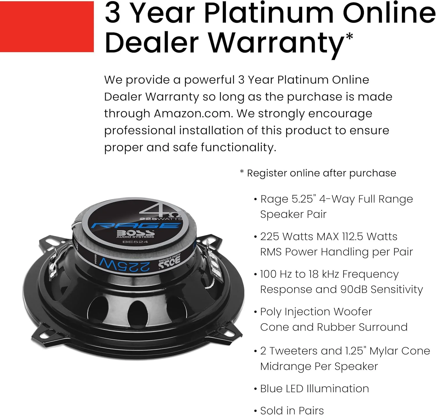 بلندگوهای خودرو BOSS Audio Systems BE524 سایز 5.25 اینچ - 225 وات توان در هر جفت، 112.5 وات برای هر کدام، فول رنج، 4 طرفه، فروش به صورت جفتی بلندگوهای خودرو BOSS Audio Systems BE524 سایز 5.25 اینچ - 225 وات توان در هر جفت، 112.5 وات برای هر کدام، فول رنج، 4 طرفه، فروش به صورت جفتی