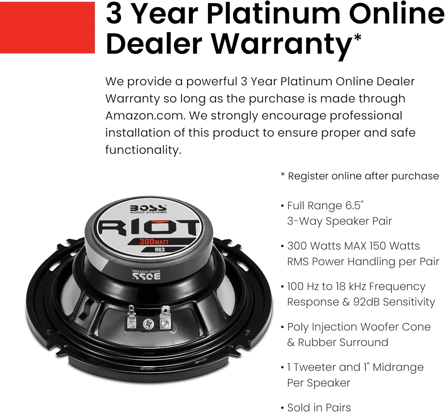 بلندگوهای خودرو BOSS Audio Systems R63، 300 وات در هر جفت، 6.5 اینچ، فول رنج، 3 راه، فروش به صورت جفتی بلندگوهای خودرو BOSS Audio Systems R63، 300 وات در هر جفت، 6.5 اینچ، فول رنج، 3 راه، فروش به صورت جفتی