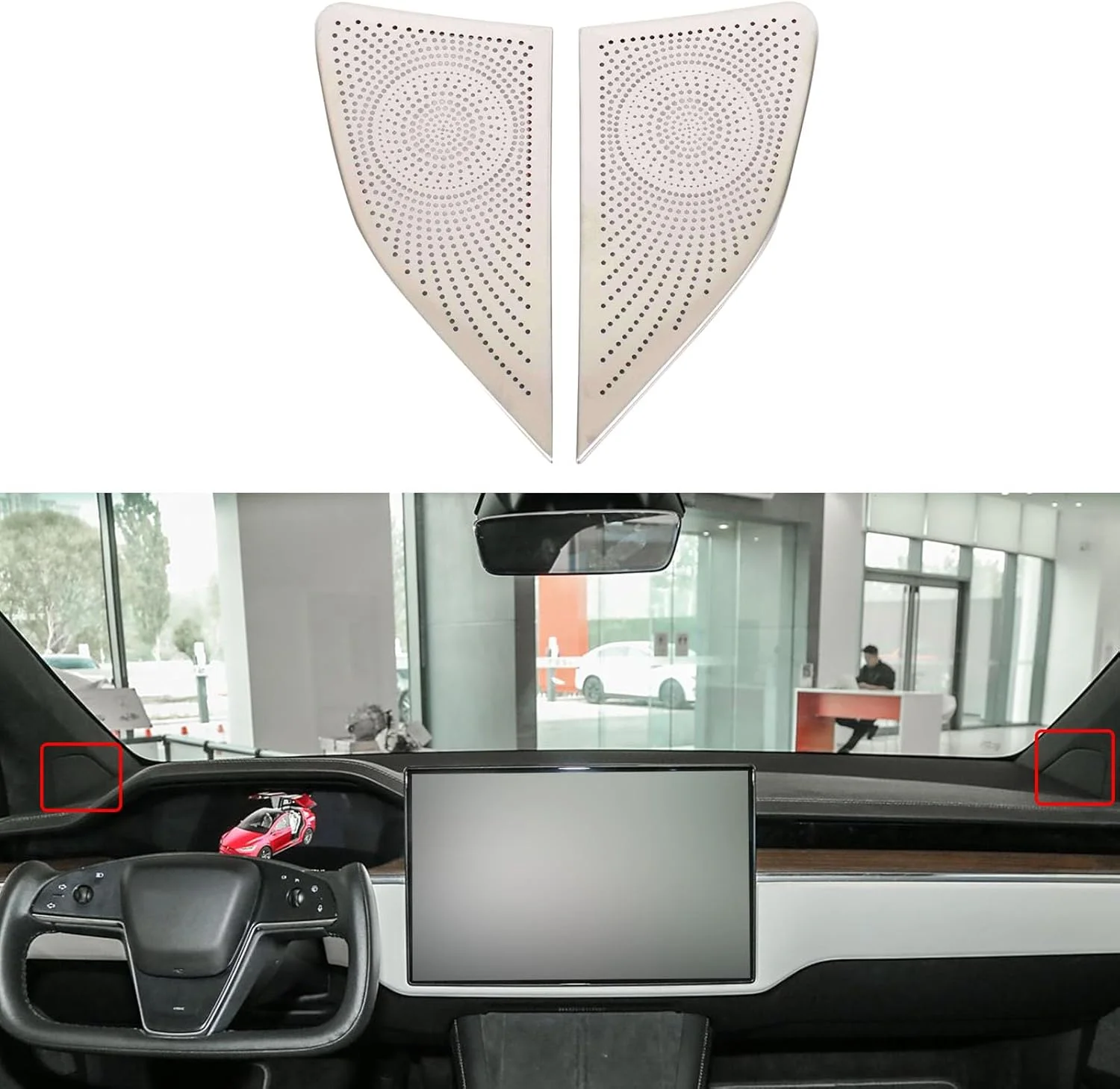 گریل بلندگوی صوتی خودرو FHBPCPP، سازگار با تسلا مدل X 2023، پوشش محافظ بلندگو، نقره ای B