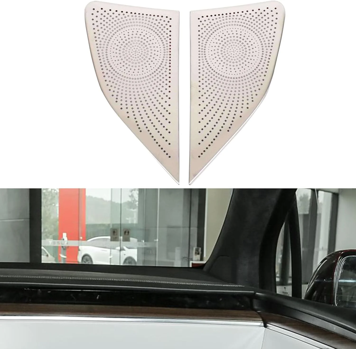 گریل بلندگوی صوتی خودرو FHBPCPP، سازگار با تسلا مدل X 2023، پوشش محافظ بلندگو، نقره ای B