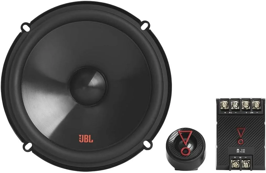بلندگوی خودرو دو طرفه 6.5 اینچی JBL Stage3 607CF - ست بلندگوی کامپوننت 250 واتی Harman Kardon با بلندگوهای داخلی بدون توری و توییترهای نصب شده
