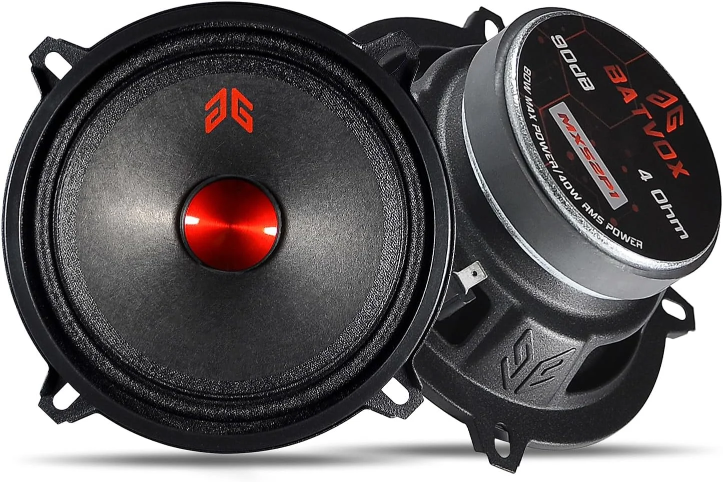 بلندگوی میان رده 5 اینچی GRTSKY MX52P1، 160 وات، 4 اهم، درپوش گرد و غبار قرمز، بلندگوهای صوتی با کیفیت عالی برای سیستم صوتی استریوی خودرو یا کامیون، مشکی (2 عدد)