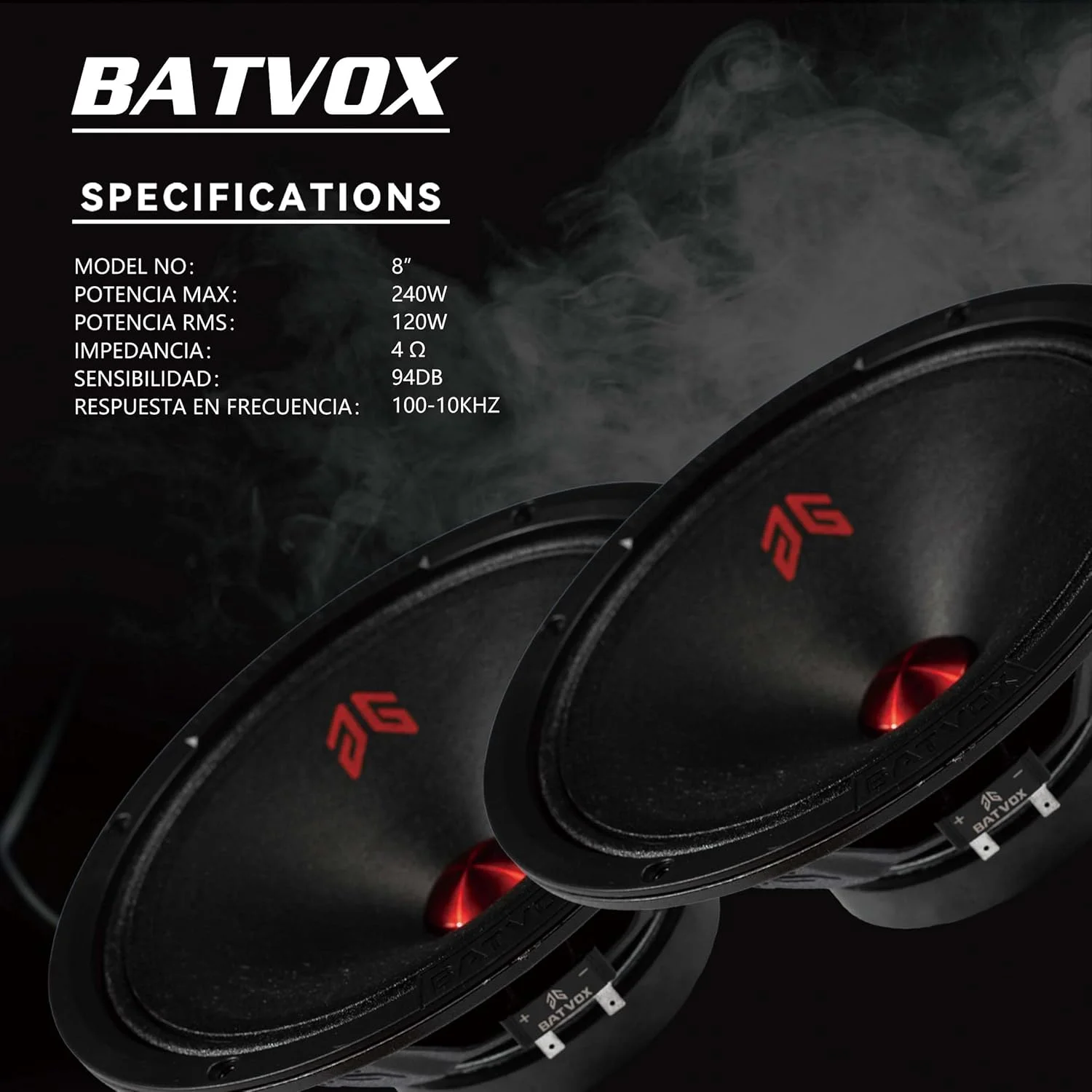 بلندگوی میان رده 8 اینچی Guooreat MX80P1 با توان 480 وات و امپدانس 4 اهم، دارای درپوش گرد و غبار قرمز، بلندگوهای صوتی با کیفیت عالی برای سیستم صوتی استریوی خودرو یا کامیون، مشکی (2 عدد بلندگو)