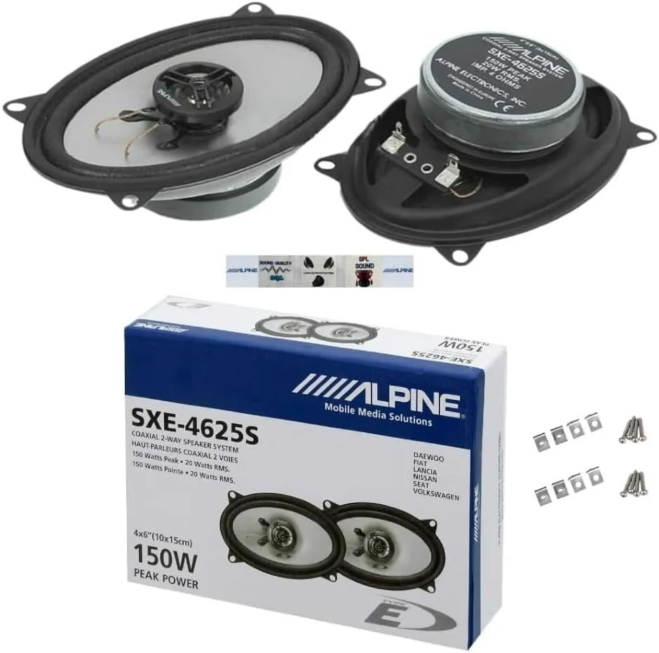 GK SOUND 2 عدد بلندگو سازگار با Alpine SXE-4625S SXE 4625S 2 کانال کواکسیال 4x6 10x15 سانتی متر 100x150 میلی متر 20 وات RMS و 150 وات حداکثر برای خودرو، یک جفت + 5 عدد استیکر هدیه