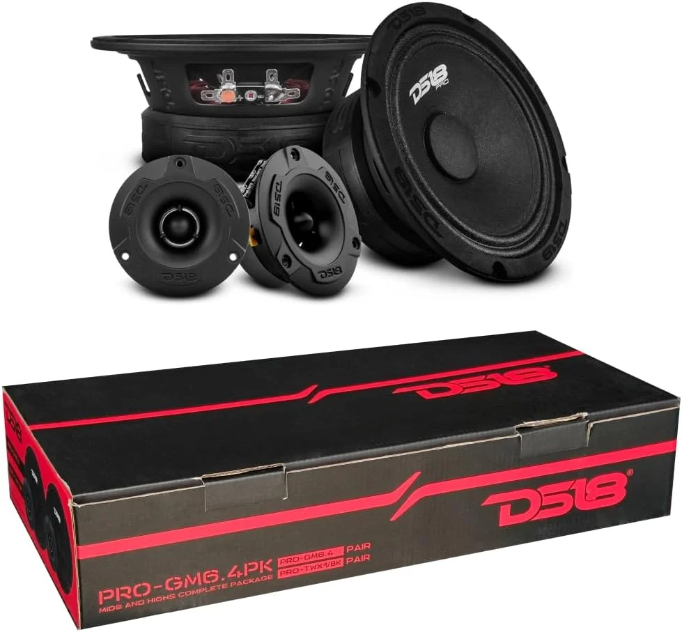 کیت صوتی GK برای سیستم 2-Way مدل DS18 PRO-GM6.4PK، اندازه 16.5 سانتی متر، 165 میلی متر، 6.5 اینچ، توان اسمی 140 وات، حداکثر توان 480 وات، شامل 2 میدرنج و 2 تیوتر، 4 اهم، مناسب خودرو، به صورت جفتی