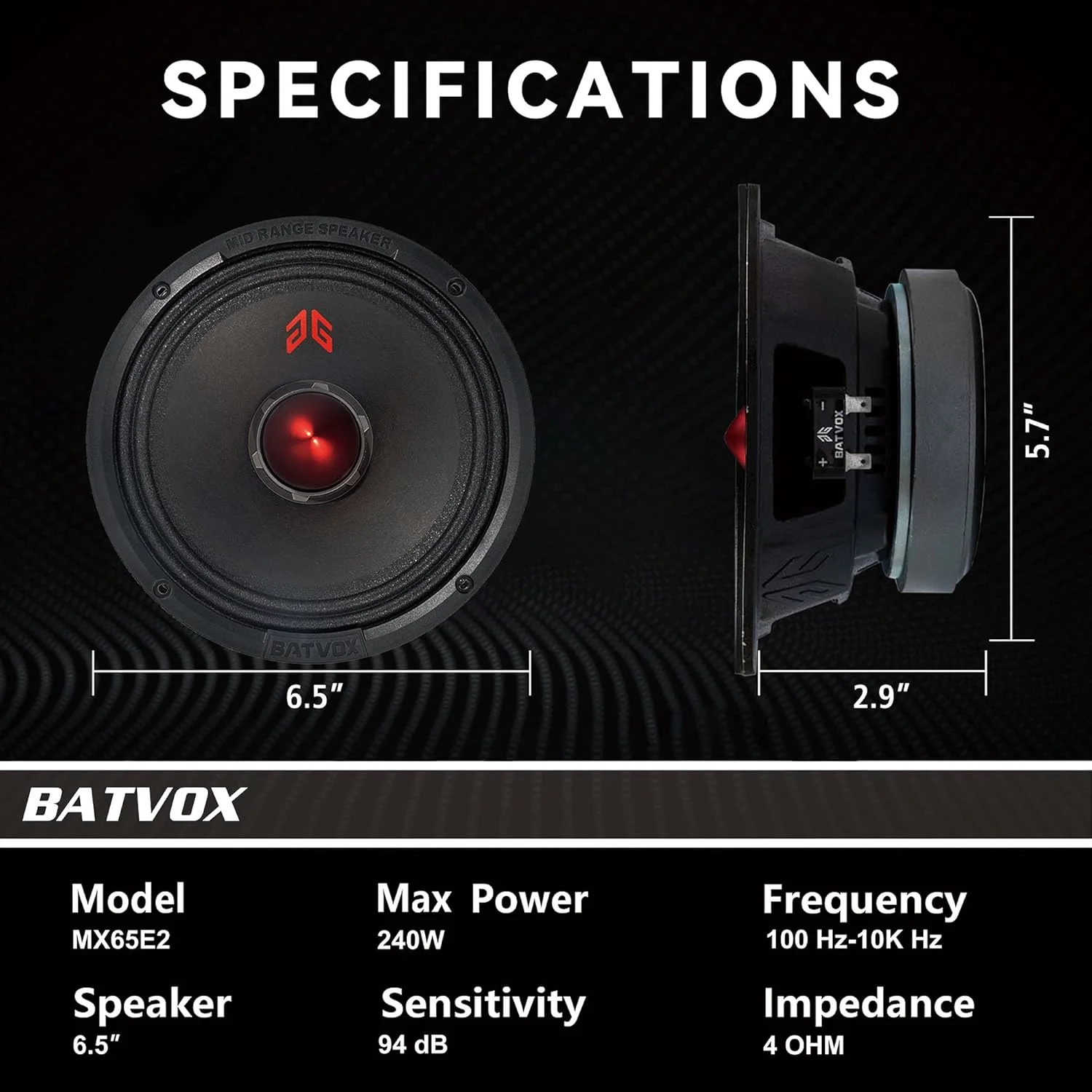 بلندگوی میان رده Gaooger MX65E2، 6.5 اینچ، بولت قرمز، حداکثر 480 وات، 4 اهم، بلندگوهای درب خودرو با کیفیت عالی برای سیستم صوتی استریو ماشین یا کامیون، مشکی (2 عدد بلندگو)