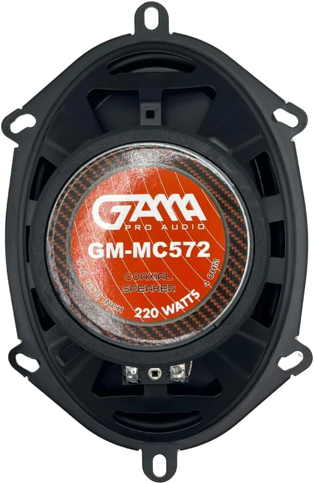 بلندگوهای کواکسیال دو طرفه خودرو GAMA Pro Audio 5x7/6x8 اینچ – حداکثر توان 200 وات، حساسیت 88dB، صدای فول رنج، بسکت فولادی مشکی – یک جفت (GM-MC572)