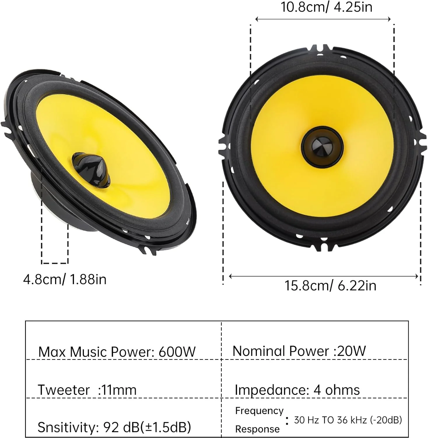 ای‌پث‌چاینا، بسته 2 عددی بلندگوی مید-بیس فول فرکانس فوق‌العاده نازک خودرو، نصب غیر مخرب (6 اینچ)