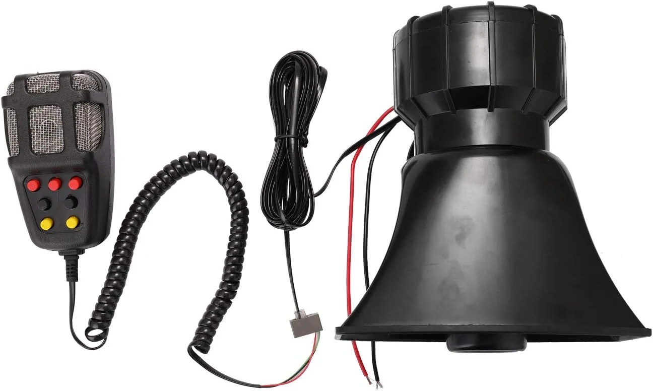 سیستم بلندگوی آژیر اضطراری خودرو با میکروفون 12 ولت 80 وات 200 دسی بل، آمپلی فایر، صدای بوق، سیستم پخش عمومی، 7 صدای آلارم بلند و واضح