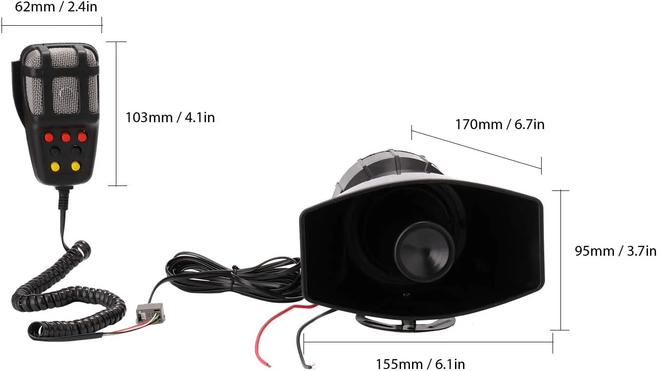 سیستم بلندگوی آژیر اضطراری خودرو با میکروفون 12 ولت 80 وات 200 دسی بل، آمپلی فایر، صدای بوق، سیستم پخش عمومی، 7 صدای آلارم بلند و واضح