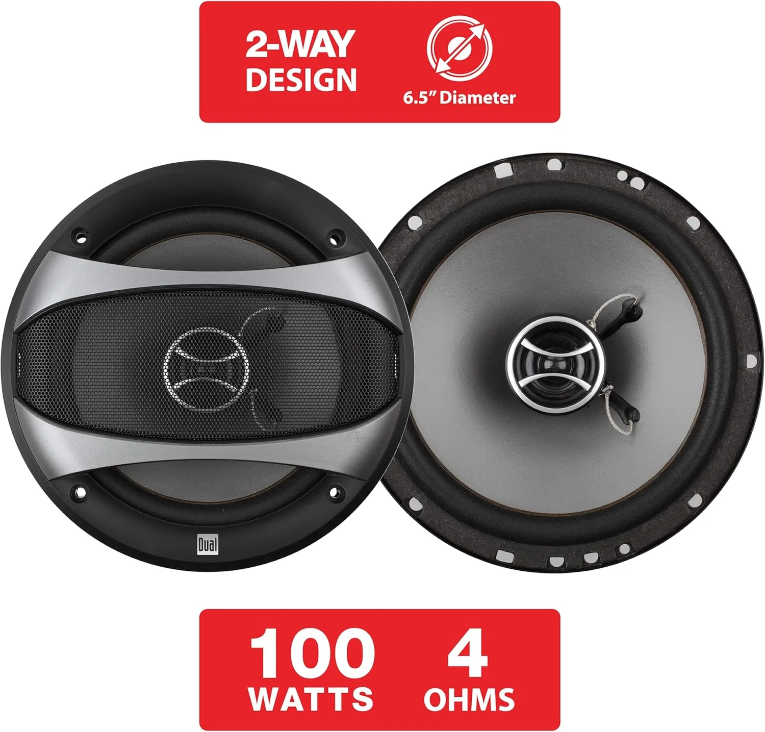 جفت بلندگوهای صوتی خودرو 6.5 اینچی دو طرفه Dual Electronics D65SP با حداکثر توان 200 وات | 100 وات برای هر بلندگو | توییتر گنبدی متوازن 1 اینچی Mylar