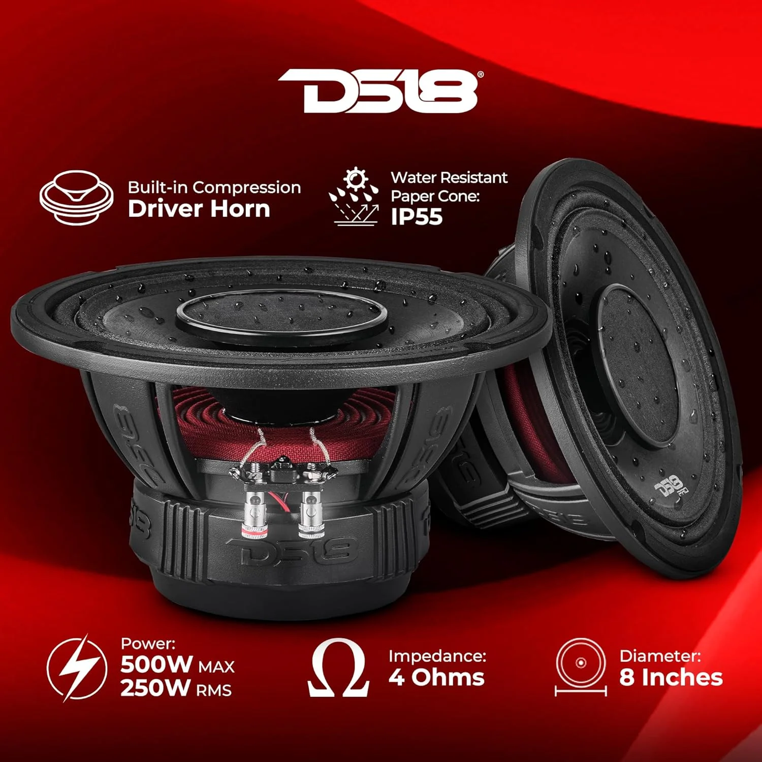 بلندگوی ترکیبی میان رده 8 اینچی خودرو DS18 PRO-HY8.4B با بوق درایور فشرده سازی داخلی 1 اینچی VC، حداکثر توان 500 وات RMS 250 وات 4 اهم (1 عدد) بلندگوی ترکیبی میان رده 8 اینچی خودرو DS18 PRO-HY8.4B با بوق درایور فشرده سازی داخلی 1 اینچی VC، حداکثر توان 500 وات RMS 250 وات 4 اهم (1 عدد)