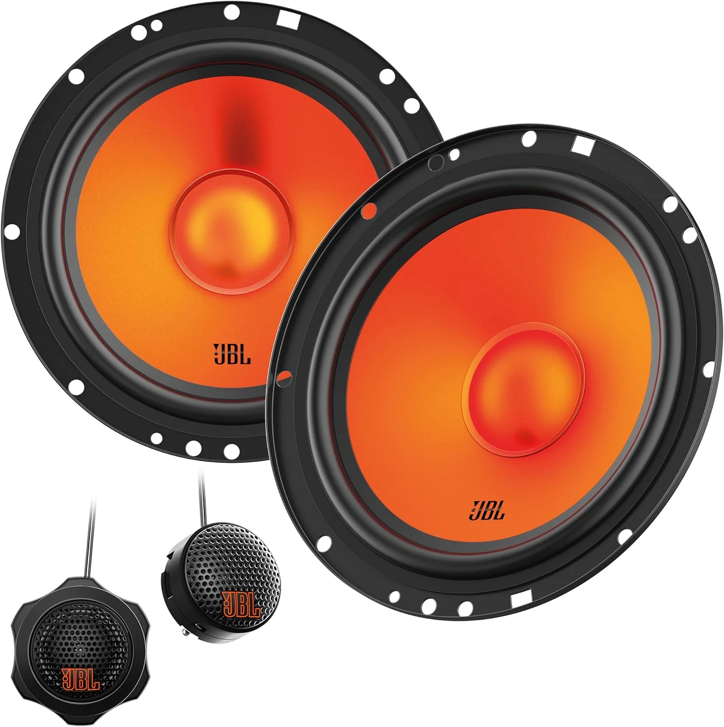بلندگوهای کامپوننت دو طرفه خودرو JBL Stage1 GEN2 62CF - سایز 6.5 اینچ (165 میلی متر) - توان اسمی 80 وات RMS - حداکثر توان 240 وات - شامل 2 ووفر + 2 تیوتر - به همراه توری محافظ - طراحی فشرده - ارتقاء OEM