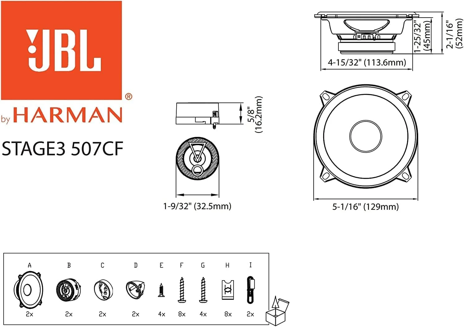بلندگوهای خودرو JBL Harman Kardon Stage3 507CF، ۱۳۵ وات، مجموعه جعبه بلندگوی کامپوننت ۲ طرفه، ۱۳ سانتی متر / ۱۳۰ میلی متر / ۵ اینچ، بلندگوی داخلی بدون توری و توییتر ۳.۲۵ سانتی متری، مشکی بلندگوهای خودرو JBL Harman Kardon Stage3 507CF، ۱۳۵ وات، مجموعه جعبه بلندگوی کامپوننت ۲ طرفه، ۱۳ سانتی متر / ۱۳۰ میلی متر / ۵ اینچ، بلندگوی داخلی بدون توری و توییتر ۳.۲۵ سانتی متری، مشکی