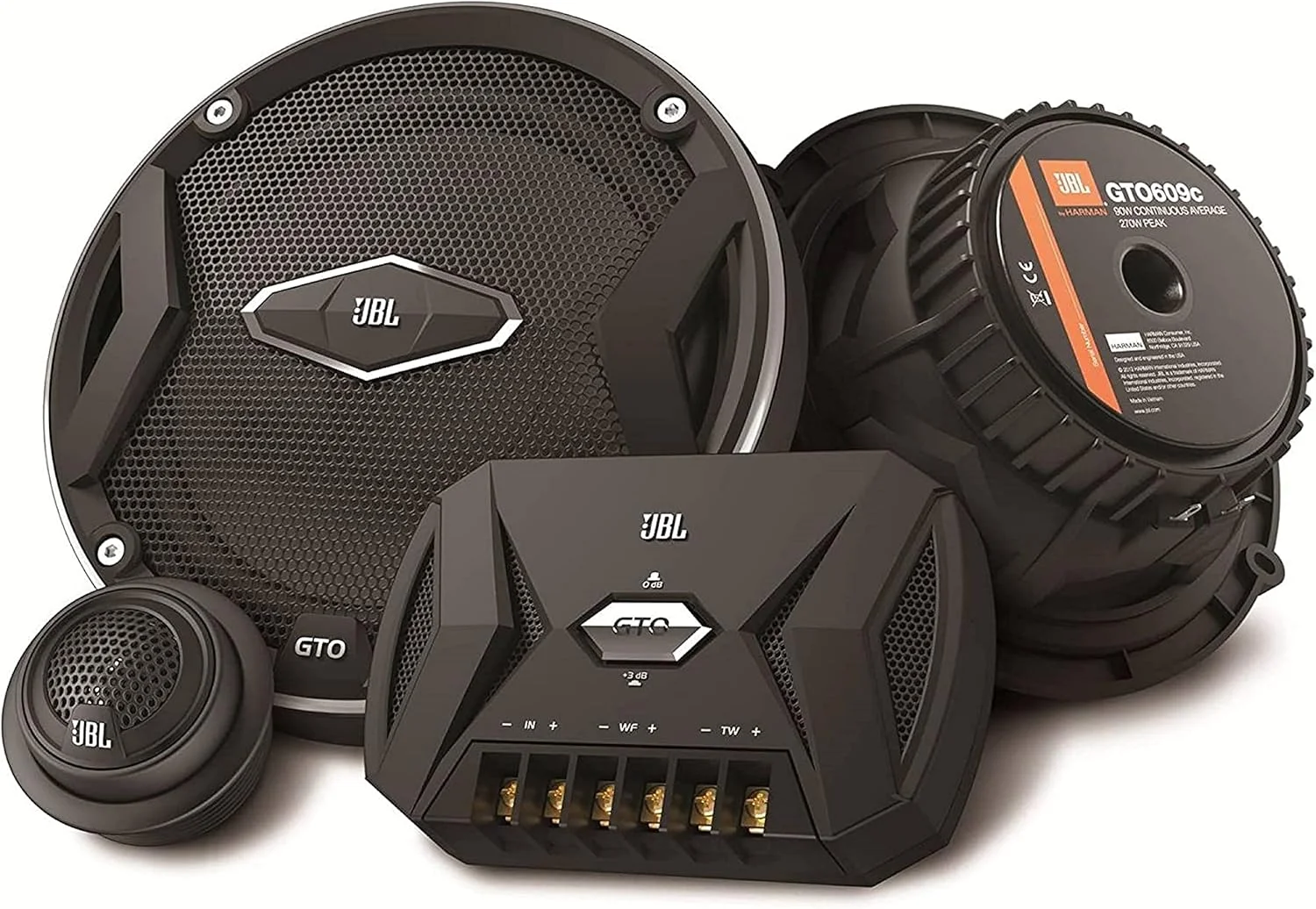 سیستم بلندگوی کامپوننت دو طرفه 6.5 اینچی JBL Car GTO 609C شامل 2 عدد بلندگوی میان رده و 2 عدد توییتر - مشکی