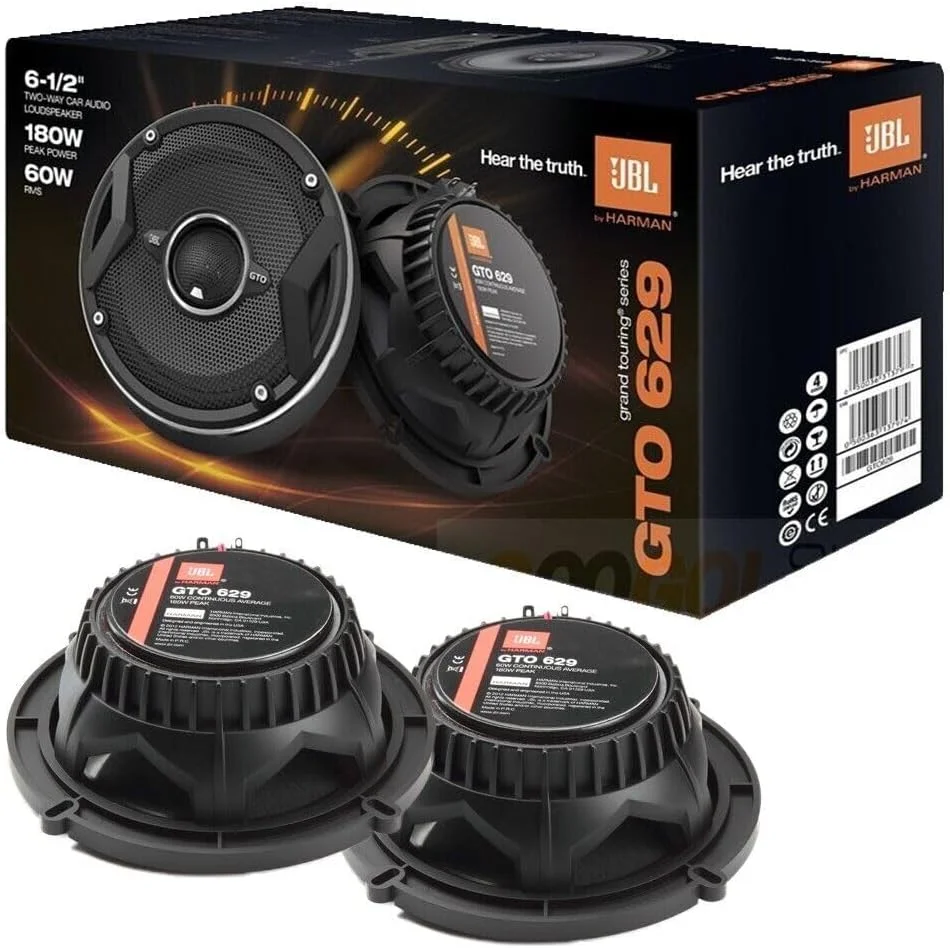 بلندگوهای صوتی خودرو JBL GTO629 6.5 اینچی سری Grand Touring - 2 طرفه، حداکثر توان 360 وات، جایگزینی اندازه کارخانه به همراه پارچه تمیز کننده Iron Crush.