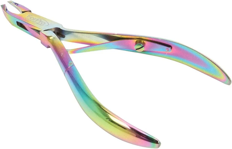 انبرک گوشت گیر تیتانیومی فورپرو، تیغه های دقیق استیل ضد زنگ، برای مرتب کردن پوست های اضافه و ناخن های آویزان، فک ¼، رنگین کمانی انبرک گوشت گیر تیتانیومی فورپرو، تیغه های دقیق استیل ضد زنگ، برای مرتب کردن پوست های اضافه و ناخن های آویزان، فک ¼، رنگین کمانی