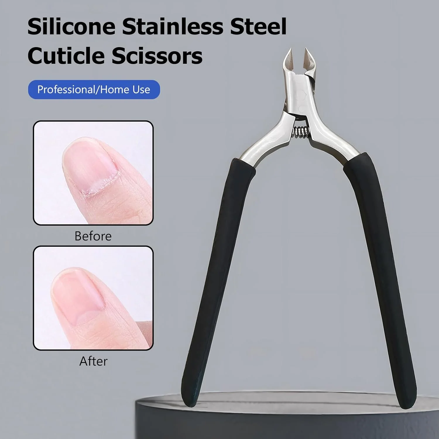گوشت گیر ناخن، انبرک های کوتیکول فوق العاده تیز 3/4 فک، ابزار حرفه ای گوشت گیر ناخن، قیچی کوتیکول با دسته سیلیکونی ضد لغزش برای مانیکور پدیکور ناخن (مشکی)