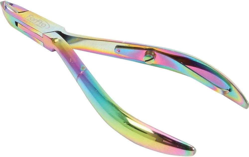 انبرک گوشت گیر تیتانیومی فورپرو، تیغه های دقیق استیل ضد زنگ، برای مرتب کردن پوست های اضافه و ناخن های آویزان، فک ¼، رنگین کمانی انبرک گوشت گیر تیتانیومی فورپرو، تیغه های دقیق استیل ضد زنگ، برای مرتب کردن پوست های اضافه و ناخن های آویزان، فک ¼، رنگین کمانی