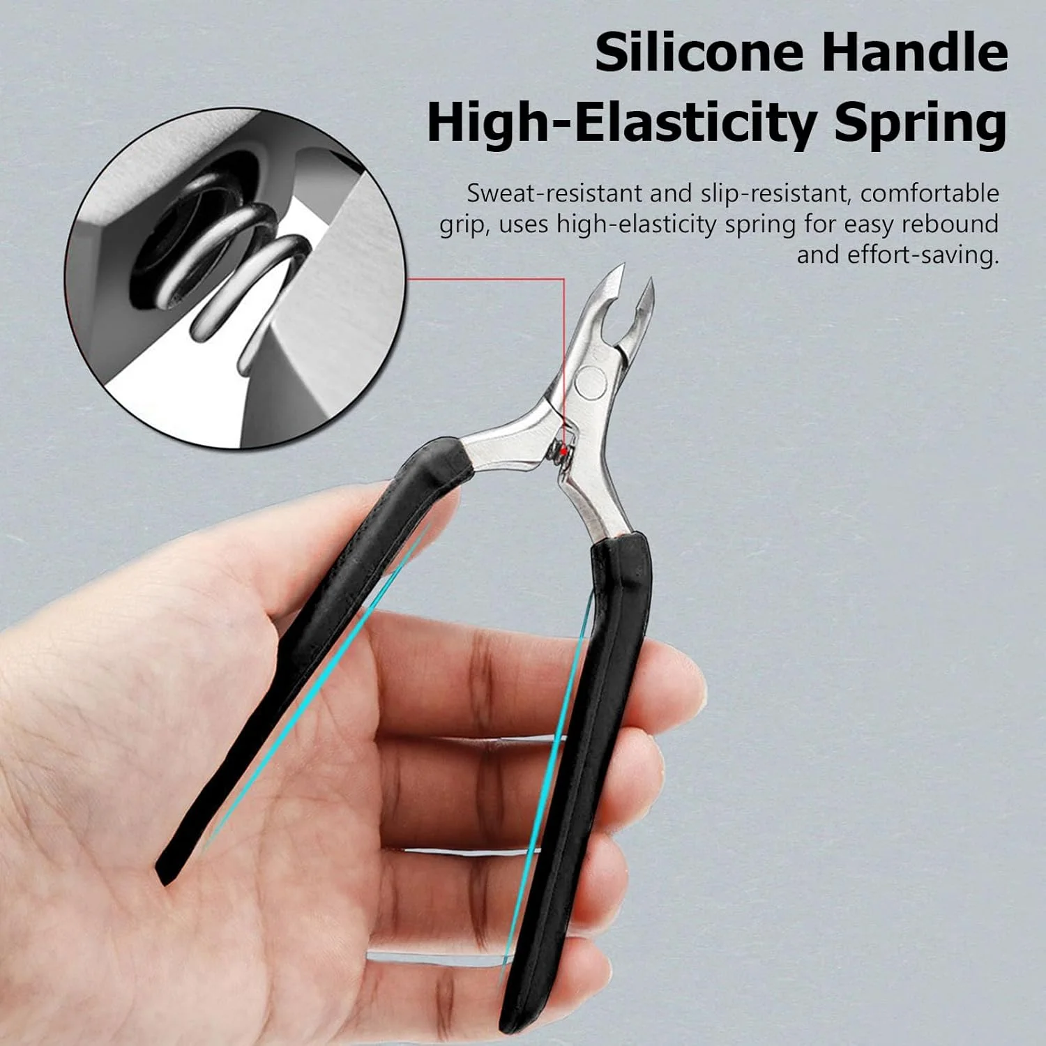 گوشت گیر ناخن، انبرک های کوتیکول فوق العاده تیز 3/4 فک، ابزار حرفه ای گوشت گیر ناخن، قیچی کوتیکول با دسته سیلیکونی ضد لغزش برای مانیکور پدیکور ناخن (مشکی)