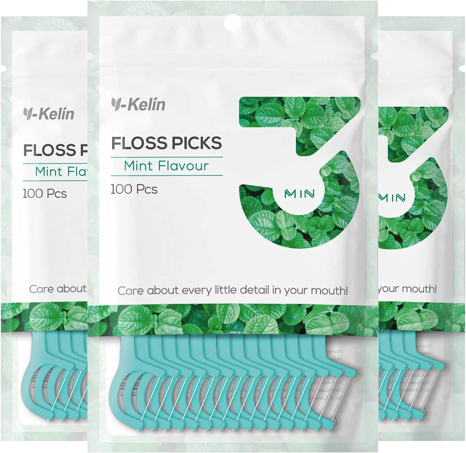 نخ دندان Y-Kelin - 100 عدد نخ دندان خلال دندانی، خلال دندان، چوب دندان، انتخاب نخ دندان، تمیز کننده دندان (نعناع، 100 عدد) (300 عدد (بسته 1)، نعناع)