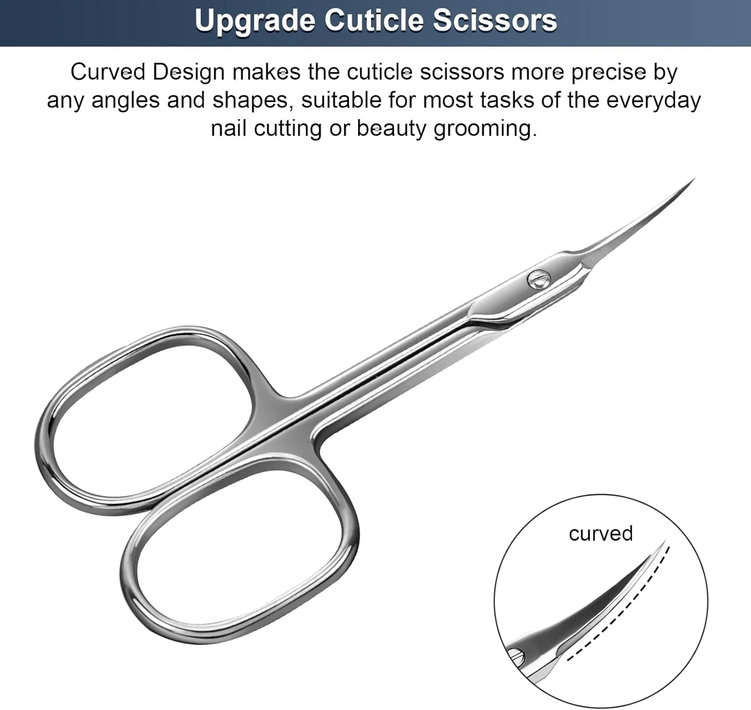 قیچی کوتیکول CGBE، تیغه منحنی بسیار ظریف، فوق العاده باریک، دو طرفه، نقره ای، استیل ضد زنگ، دقیق، قیچی مانیکور