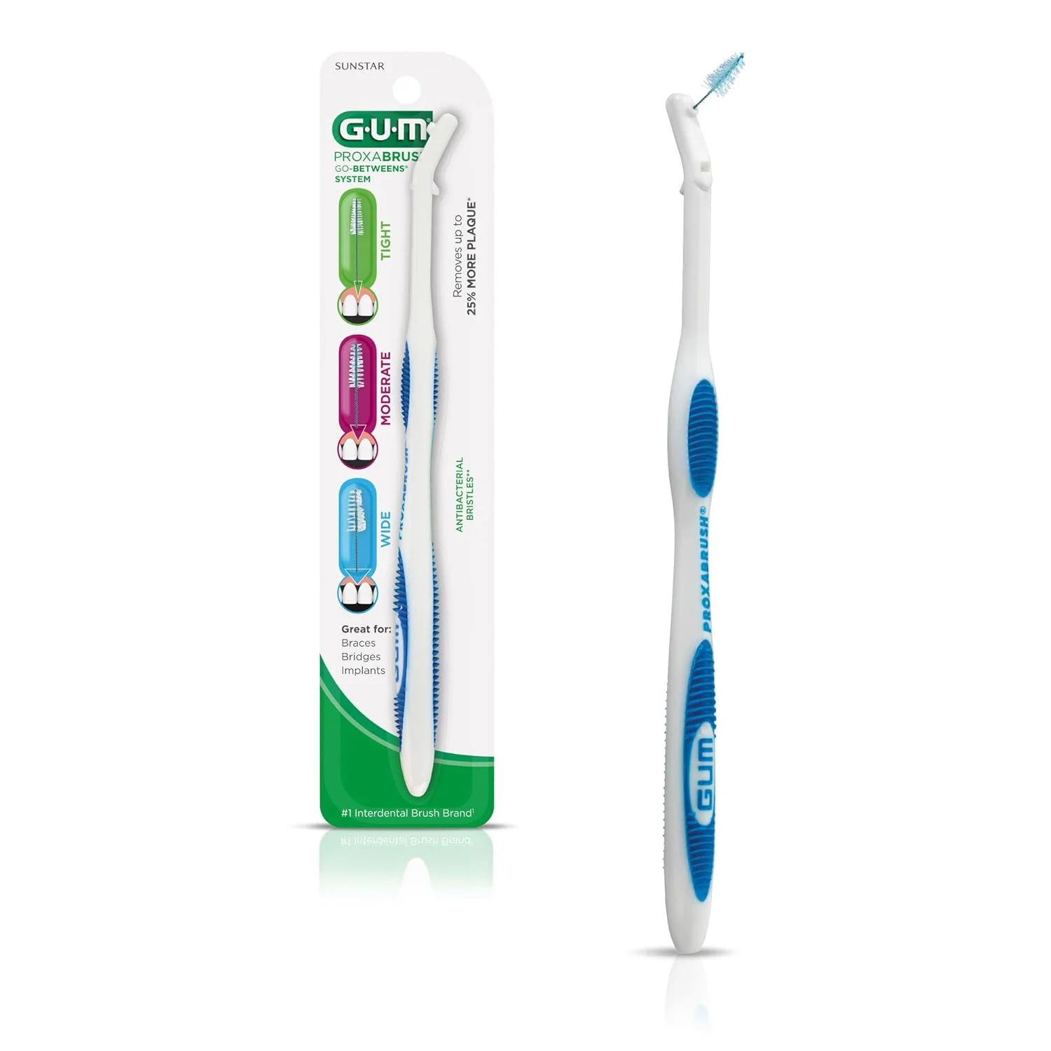 دسته دائمی GUM - 625UC Proxabrush به همراه سری های باریک، متوسط و پهن Go-Between