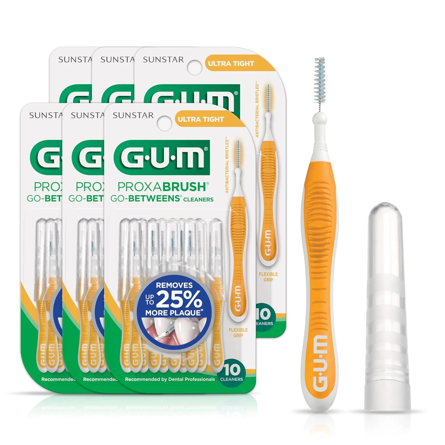 GUM - 10070942002438 برس های بین دندانی Proxabrush Go-Betweens، فوق العاده باریک، حذف پلاک، 10 عدد، (بسته 6 عددی)