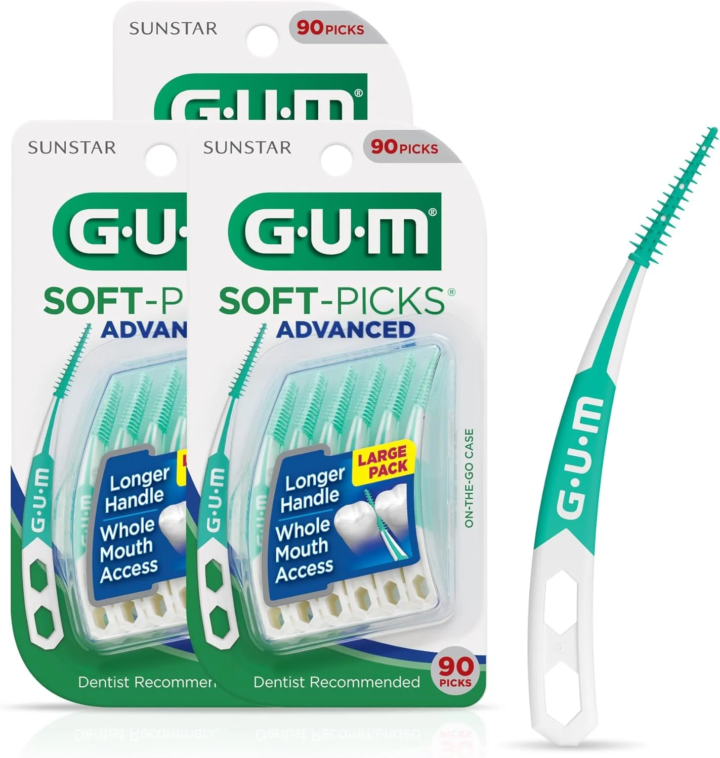 GUM سافت پیکس پیشرفته، خلال دندان های آسان برای استفاده برای سلامت و تمیزی دندان ها، برس های بین دندانی یکبار مصرف با جعبه حمل مناسب، خلال دندان های توصیه شده توسط دندانپزشکان، 90 عددی (بسته 3 عددی)