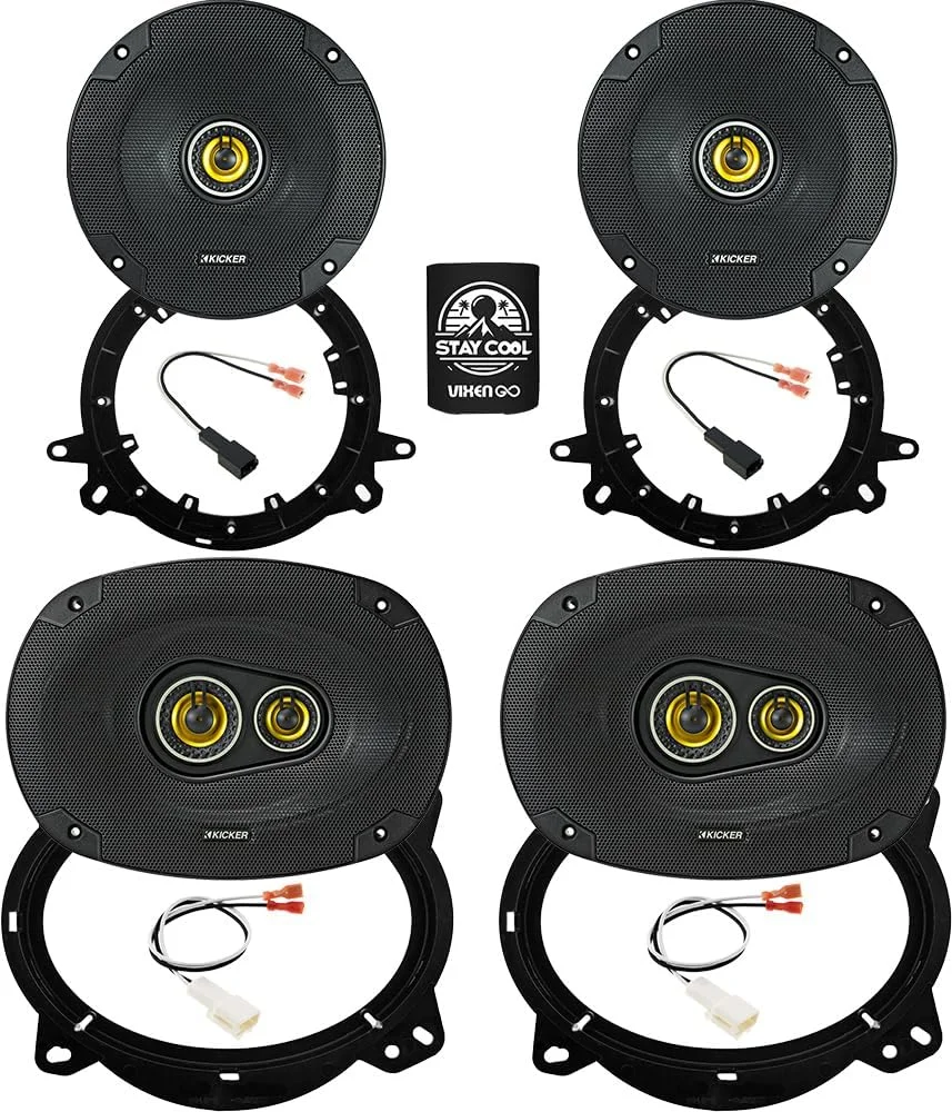 بلندگوهای KICKER 6X9 و 6.5 اینچی برای ارتقاء تویوتا تاکوما 2019-2022 - 2 جفت سری CS با آداپتور و سیم‌کشی، سیستم صوتی خودرو بلندگوی درب جلو و عقب CSC693، 46CSC6934 و CSC65، 46CSC654
