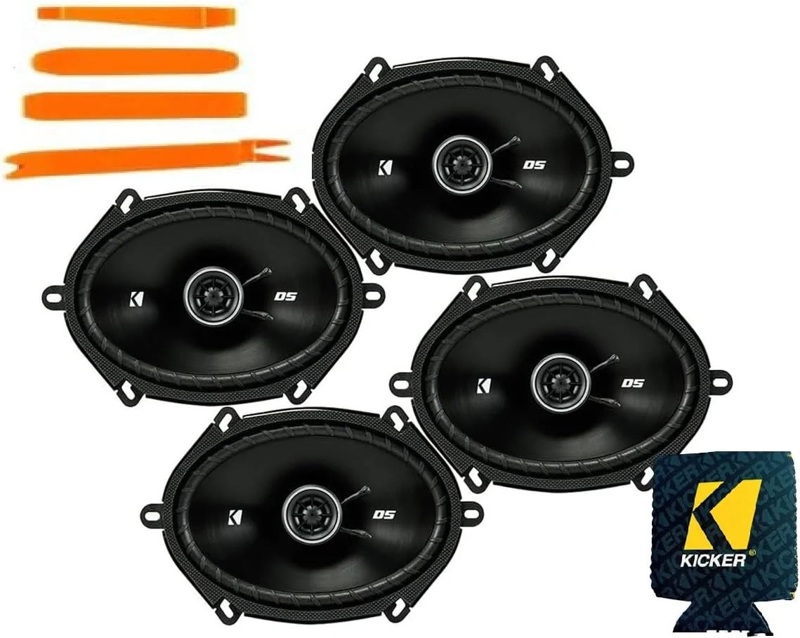کیت ارتقاء بلندگوهای سری Kicker DS سایز 6X8 اینچ برای فورد F-150 مدل 1999-2014 - بسته 4 عددی سری DS به همراه سیم کشی، بلندگوی کواکسیال صوتی خودرو برای درب های جلو و عقب DSC680، 43DSC6804 به همراه ابزار تریم سایز کامل