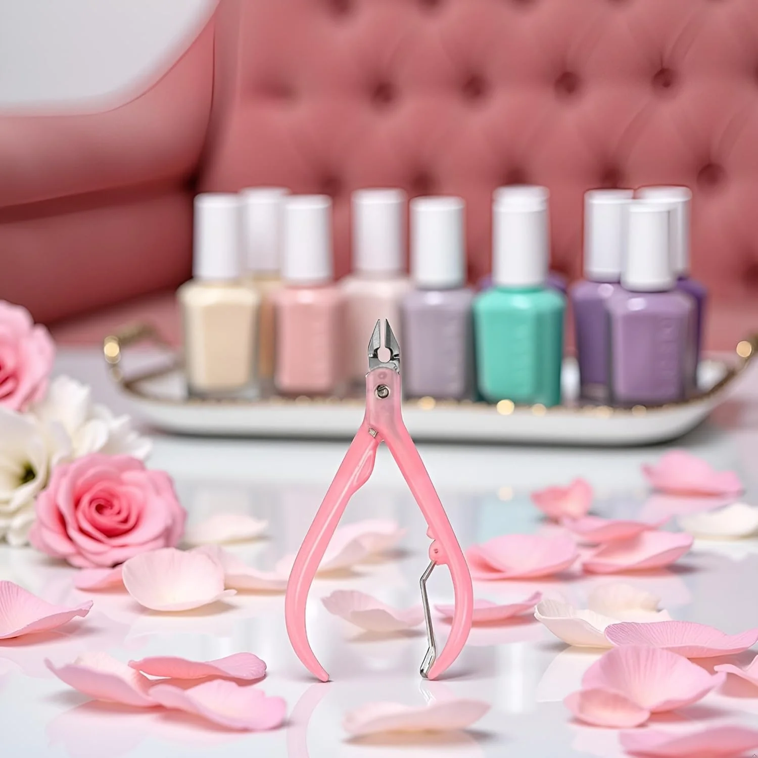 یک عدد ناخن گیر صورتی، ابزار مانیکور، از بین برنده پوست های اضافه، انبرک حرفه ای استیل ضد زنگ، بادوام، ابزار پدیکور و مانیکور برای ناخن های دست و پا
