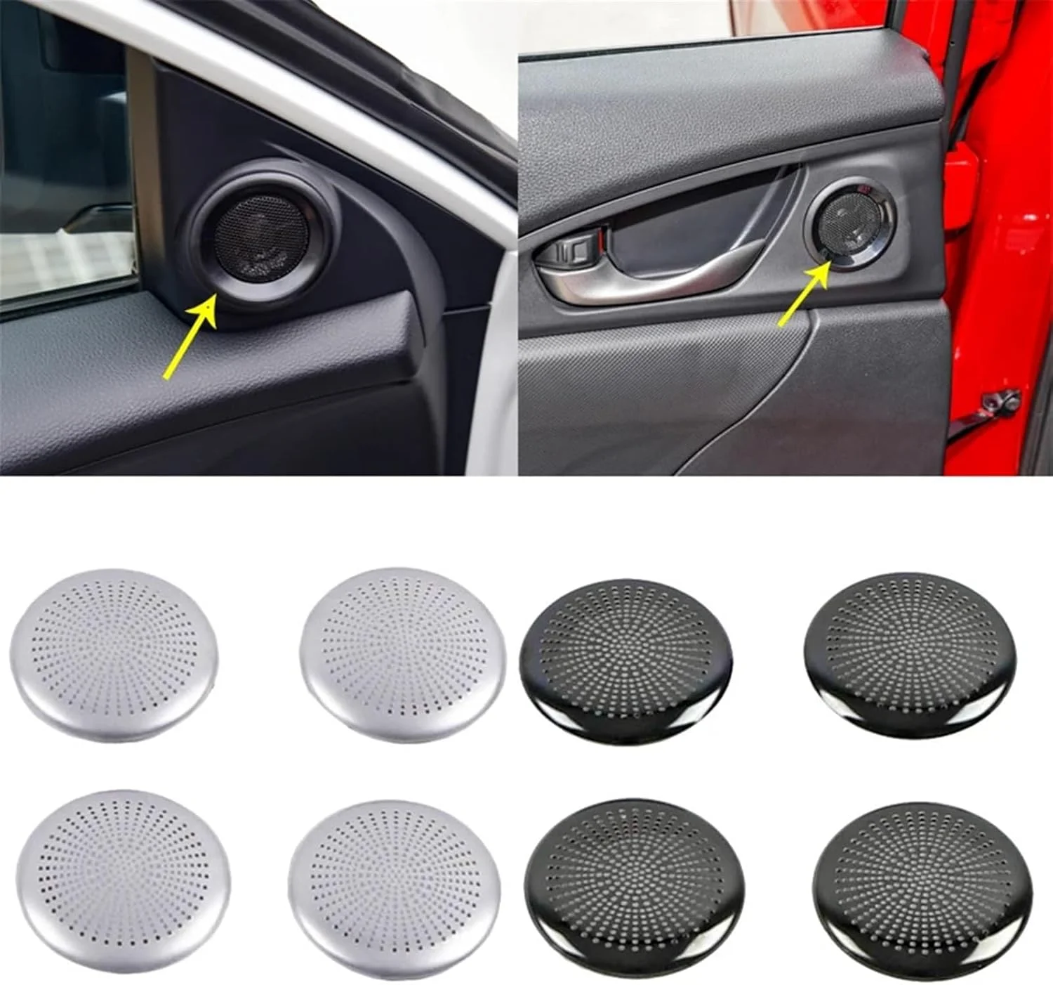 KUVISA مناسب برای هوندا سیویک هاچبک 2020 2021، روکش حلقه استریو بلندگوی درب داخلی استیل، قاب صوتی، تریم تزئینی، محافظ پوشش بلندگوی خودرو (مشکی)