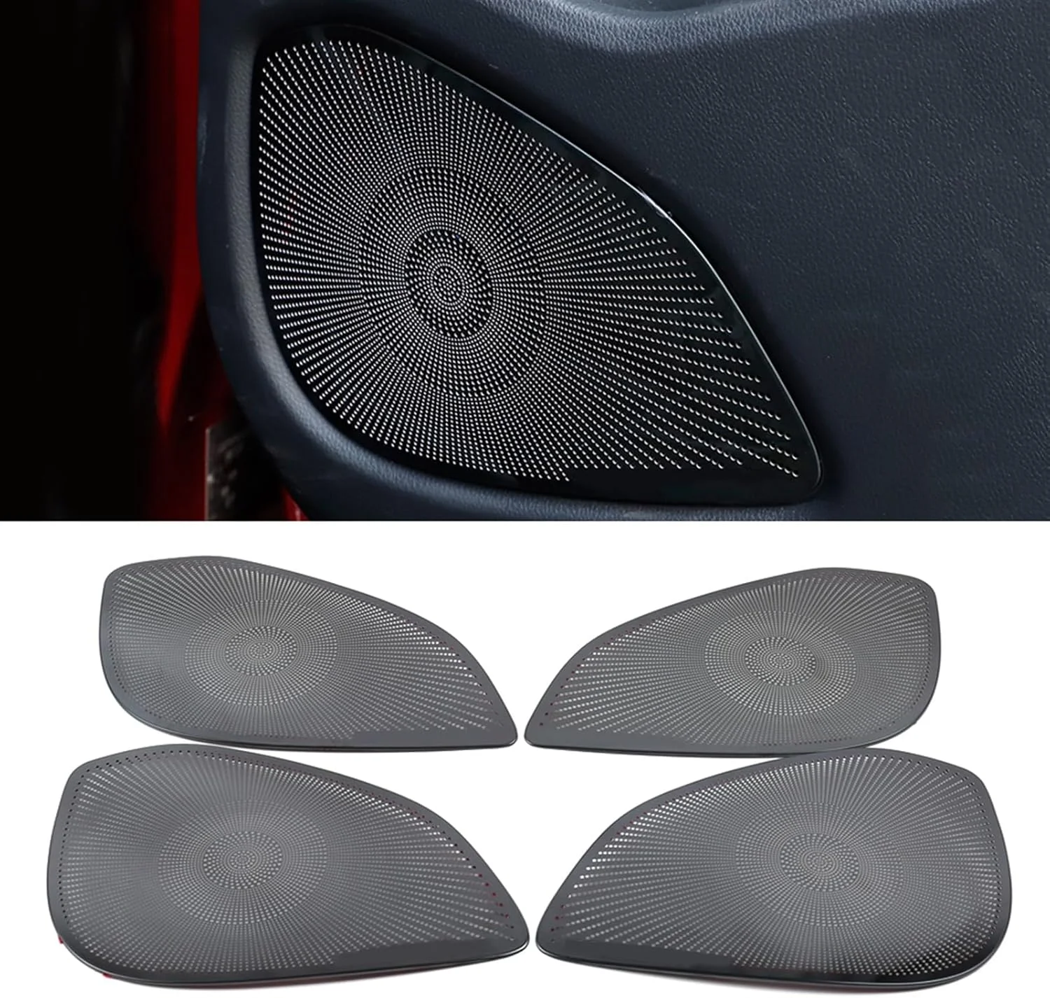 پد بلندگوی پنل درب خودرو KUVISA استیل ضد زنگ، روکش بلندگوی صدا، قاب تریم، لوازم جانبی برچسب، برای میتسوبیشی، اکلیپس کراس 2018-2020 محافظ روکش بلندگوی خودرو (مشکی با لوگو)