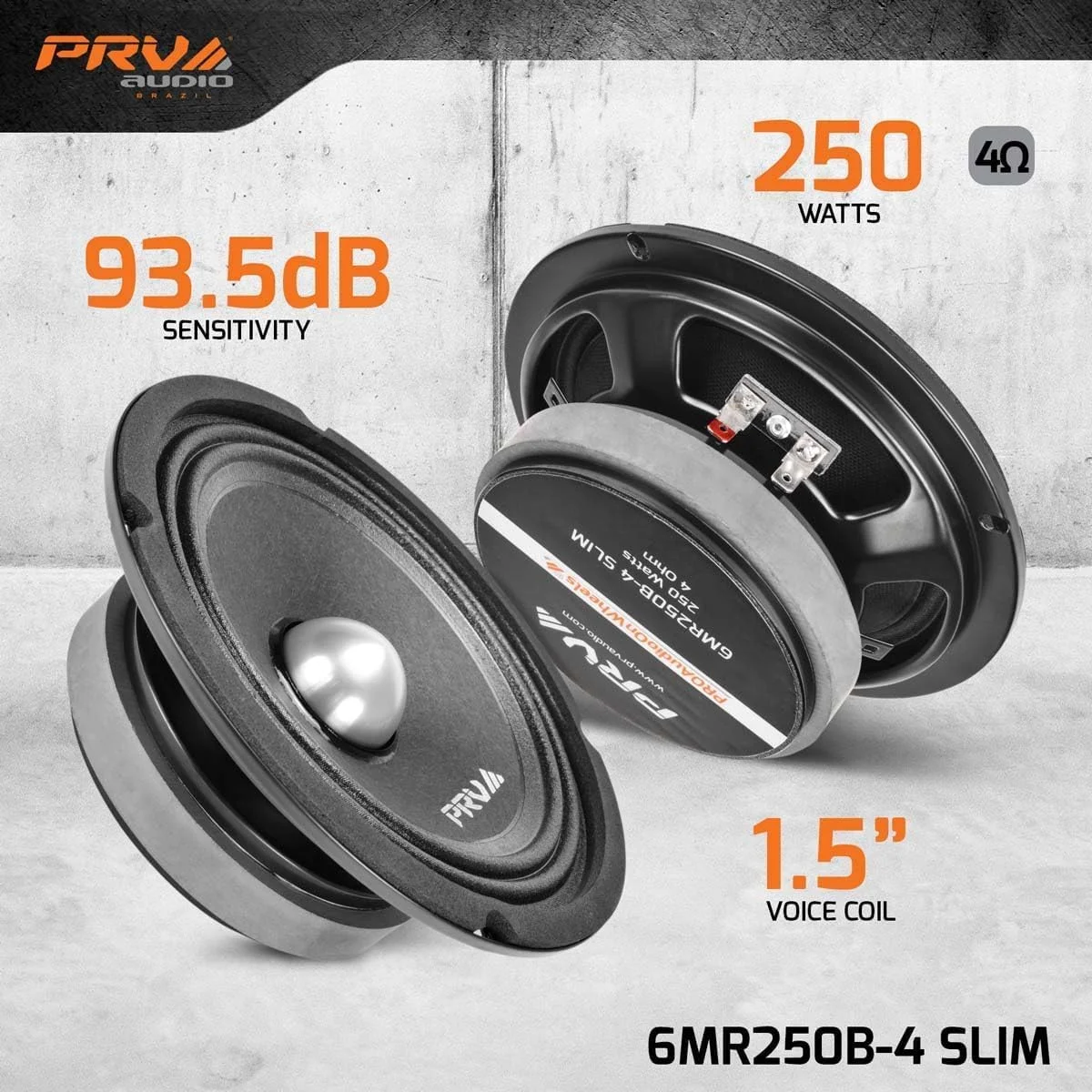 بلندگوی میان رده باریک 6.5 اینچی PRV AUDIO مدل 6MR250B-4، توان 250 وات 4 اهم، بلندگوی باریک خودرو، جمع و جور برای درب ها (تکی)