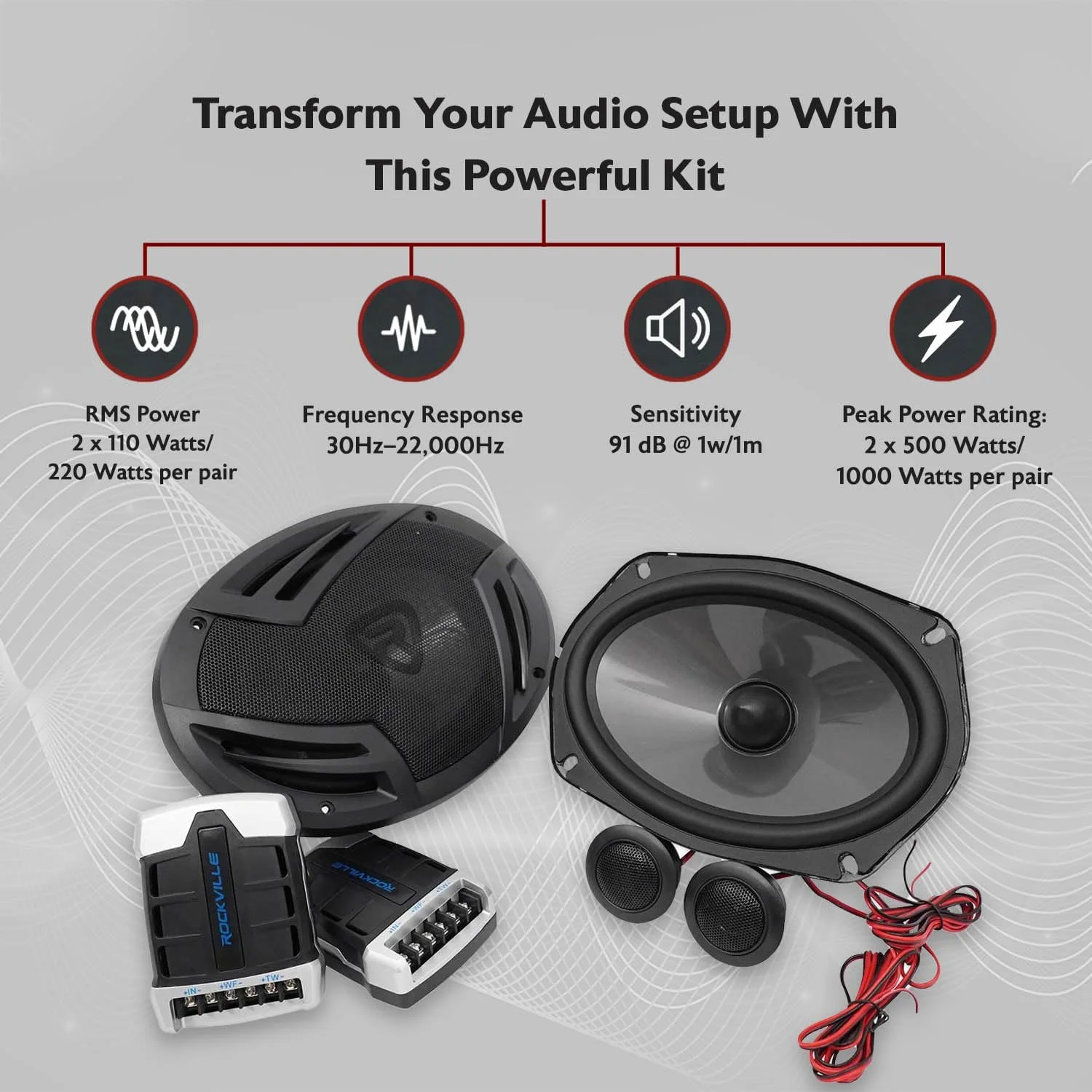 راکویل جفت بلندگو کامپوننت خودرو RV69.2C سایز 6x9 اینچ 1000 وات / 220 وات RMS دارای استاندارد CEA