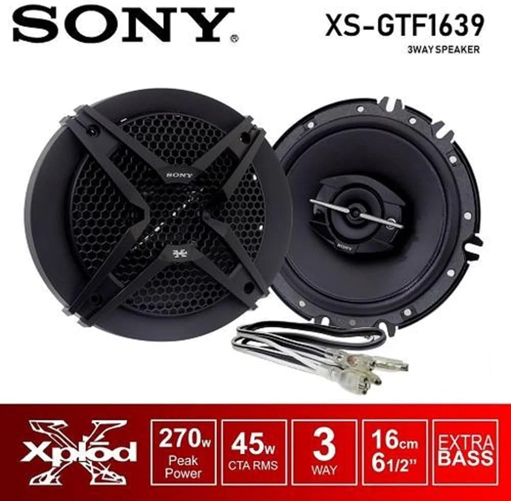 بلندگوهای کواکسیال خودرو سونی مدل XS-GTF1639، 6-1/2 اینچ، 270 وات حداکثر توان، 3-Way فول رنج به همراه هدفون
