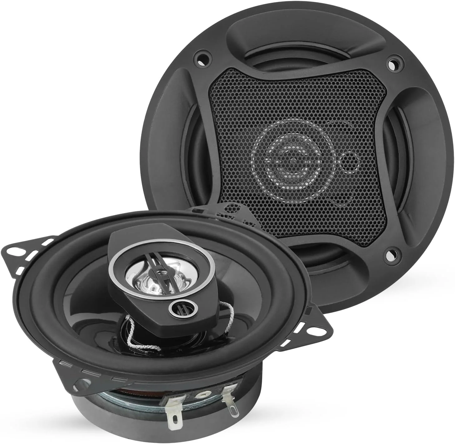 بلندگوهای استریوی خودرو 4 اینچی 5 CORE، 2 طرفه، 250 وات (جفت) ساب ووفر کواکسیال با توییتر | نصب آسان و سریع با قابلیت نصب جهانی روی درب/پنل جانبی خودرو، سازگار با بیس عمیق (جفت) - CS 04 2W