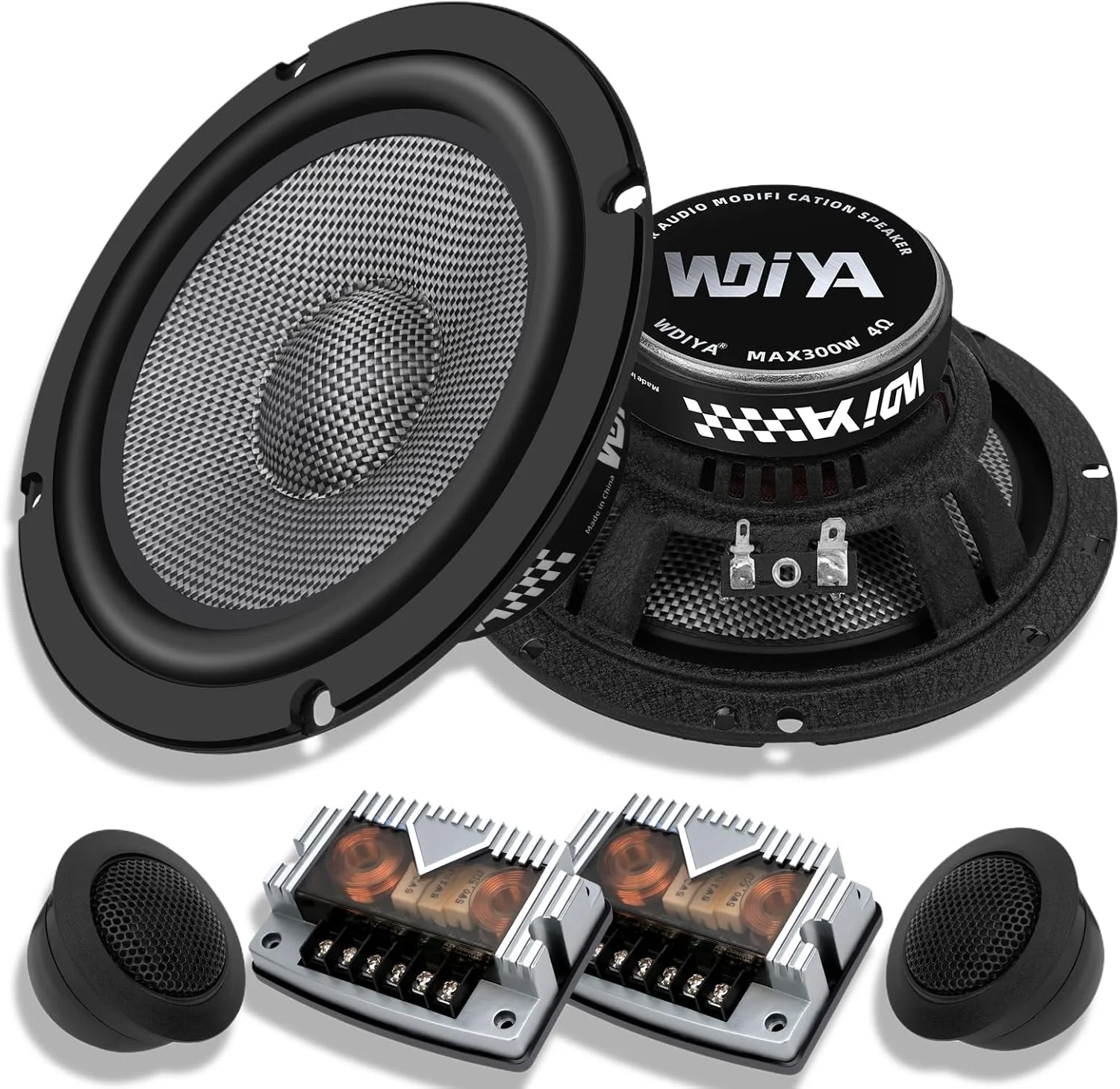 سیستم بلندگوی کامپوننت خودرو WDiYA 6.5 اینچی با مخروط فیبر کربنی، سیستم صوتی حرفه ای خودرو، بلندگوی استریو با حساسیت بالا شامل 2 بلندگوی میدبیس، بلندگوهای زیر و تقسیم کننده (مناسب) سیستم بلندگوی کامپوننت خودرو WDiYA 6.5 اینچی با مخروط فیبر کربنی، سیستم صوتی حرفه ای خودرو، بلندگوی استریو با حساسیت بالا شامل 2 بلندگوی میدبیس، بلندگوهای زیر و تقسیم کننده (مناسب)
