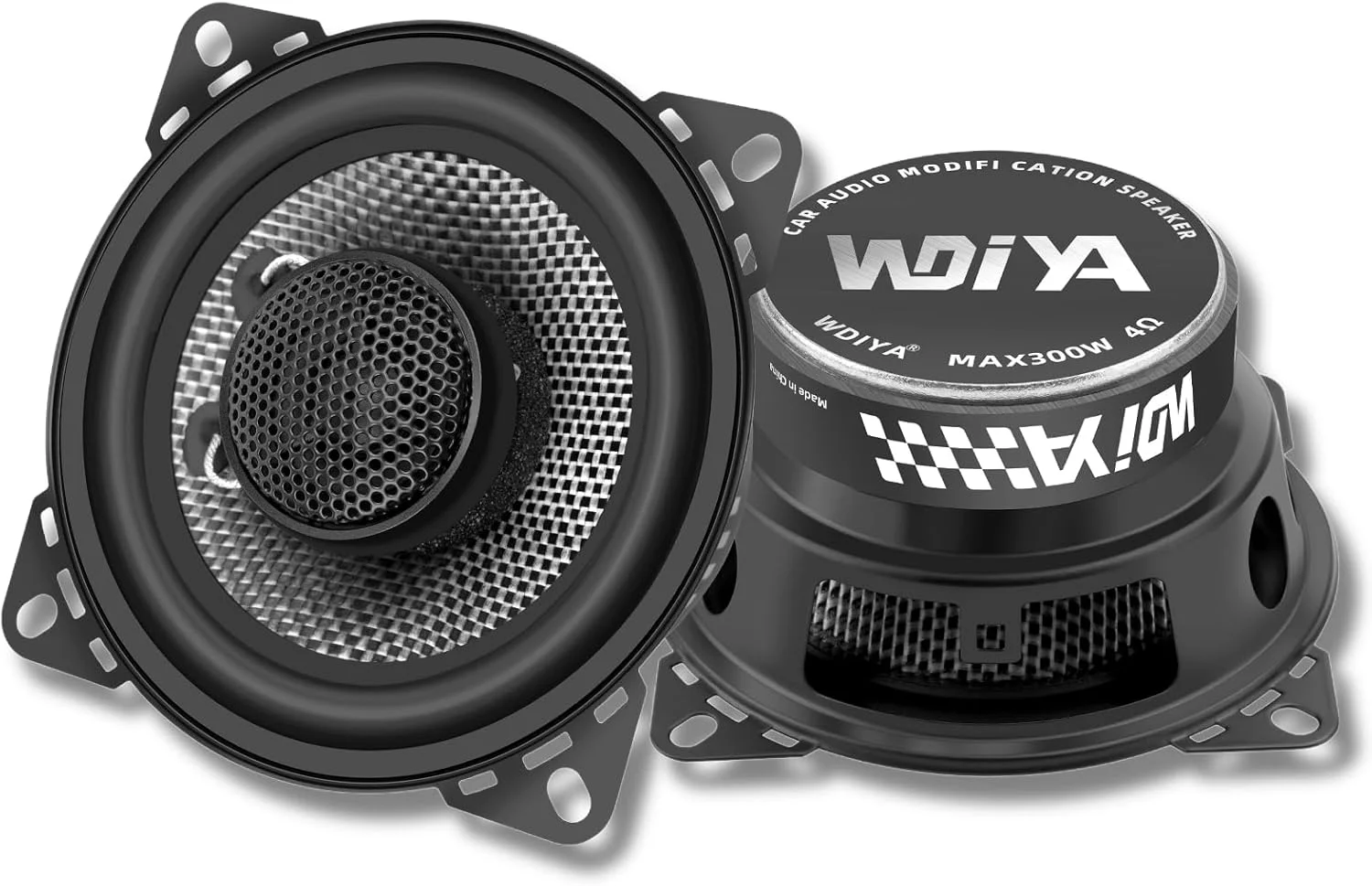 بلندگوهای کواکسیال خودرو WDiYA 2025 Upgrade، سایز 4 اینچ - استریو دو طرفه فول رنج، حداکثر توان 300 وات، مخروط فیبر کربنی، 4 اهم، صدای با کیفیت بالا برای صدای فراگیر - سیستم صوتی حرفه ای و پیشرفته خودرو